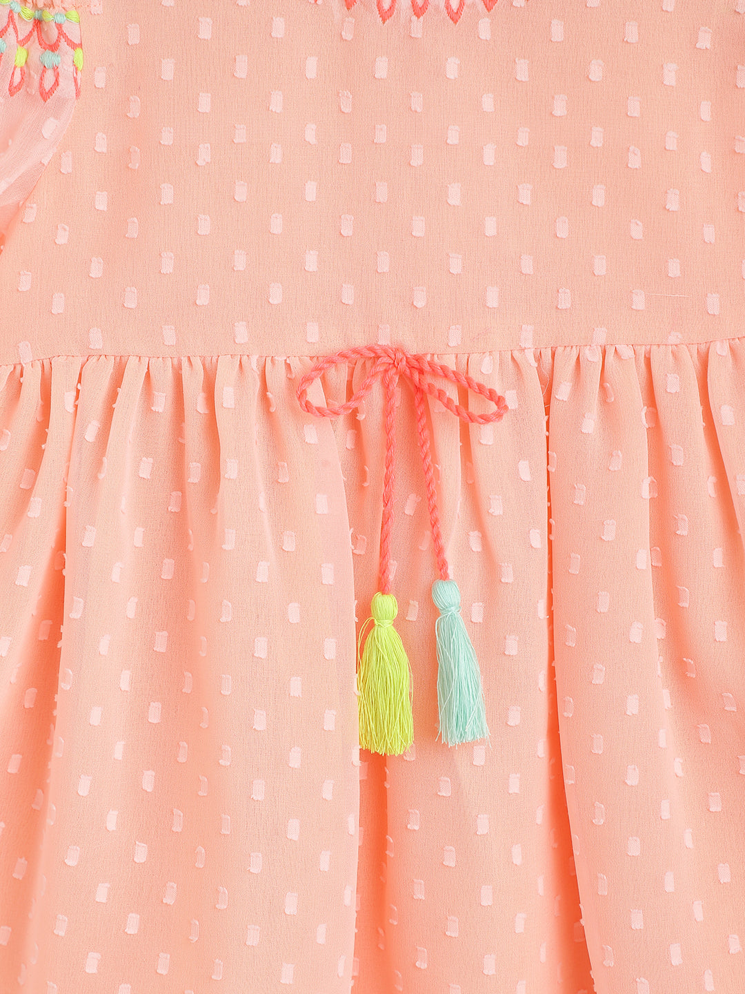 Nautinati Infants Girls Self Design Cold Shoulder Sleeves Dress