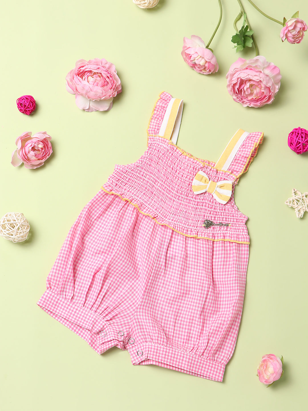 Nautinati Girls Checked With Bow Detail Casual Jumpsuit