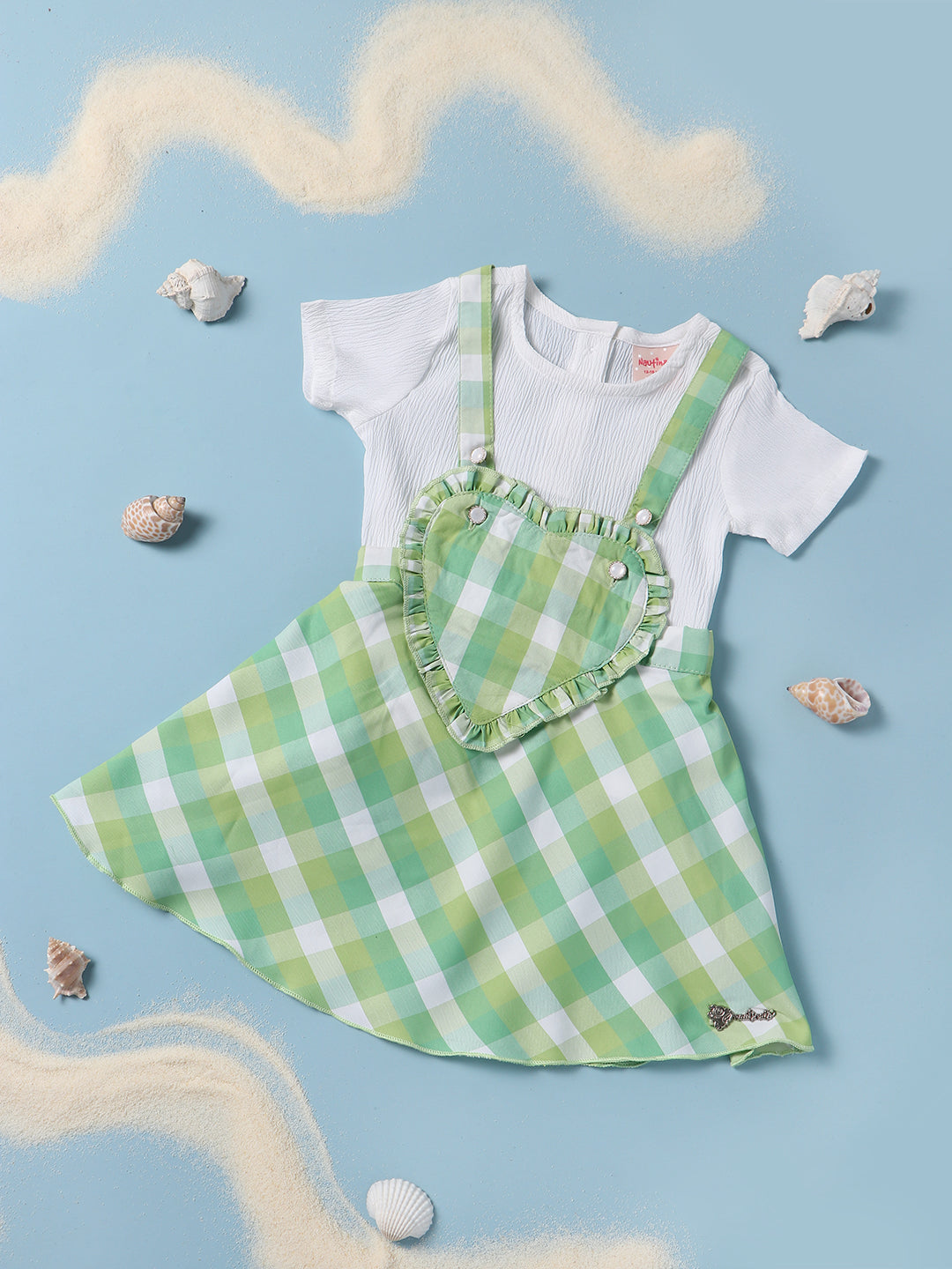 Nautinati Girls Checked Pinafore Dress With Top