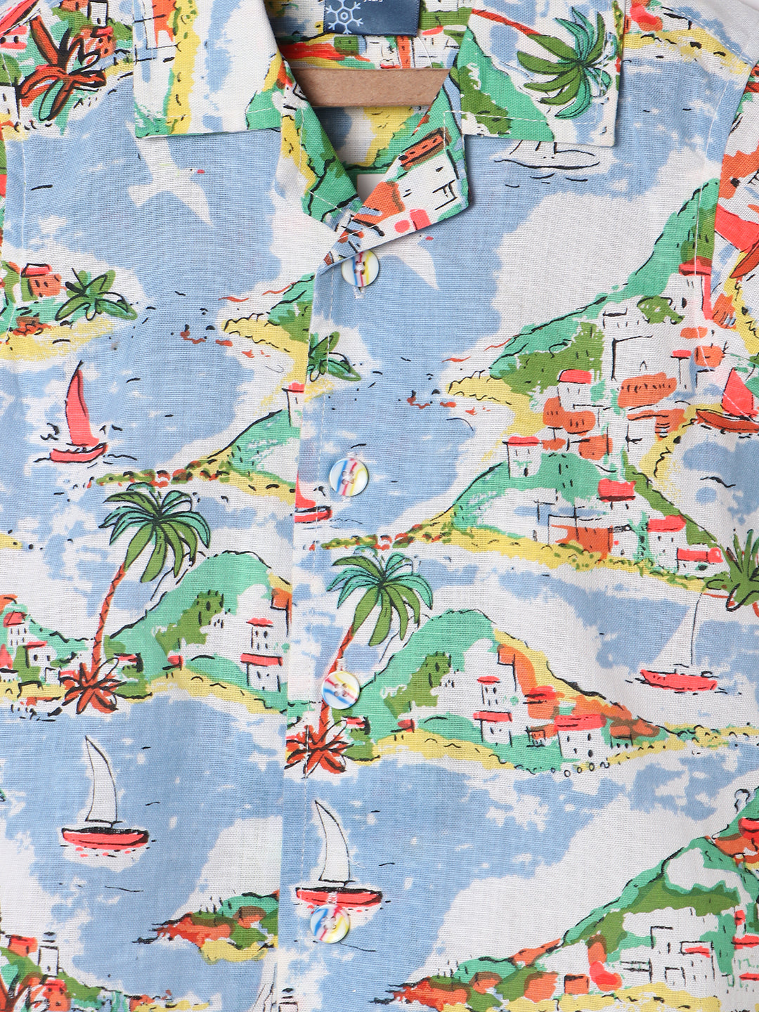 Nautinati Boys Standard Tropical Printed Pure Cotton Shirt