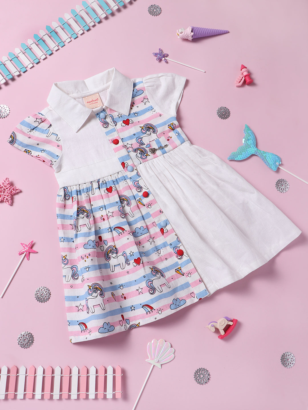 Nautinati Infant Girls Striped Pure Cotton Shirt Dress