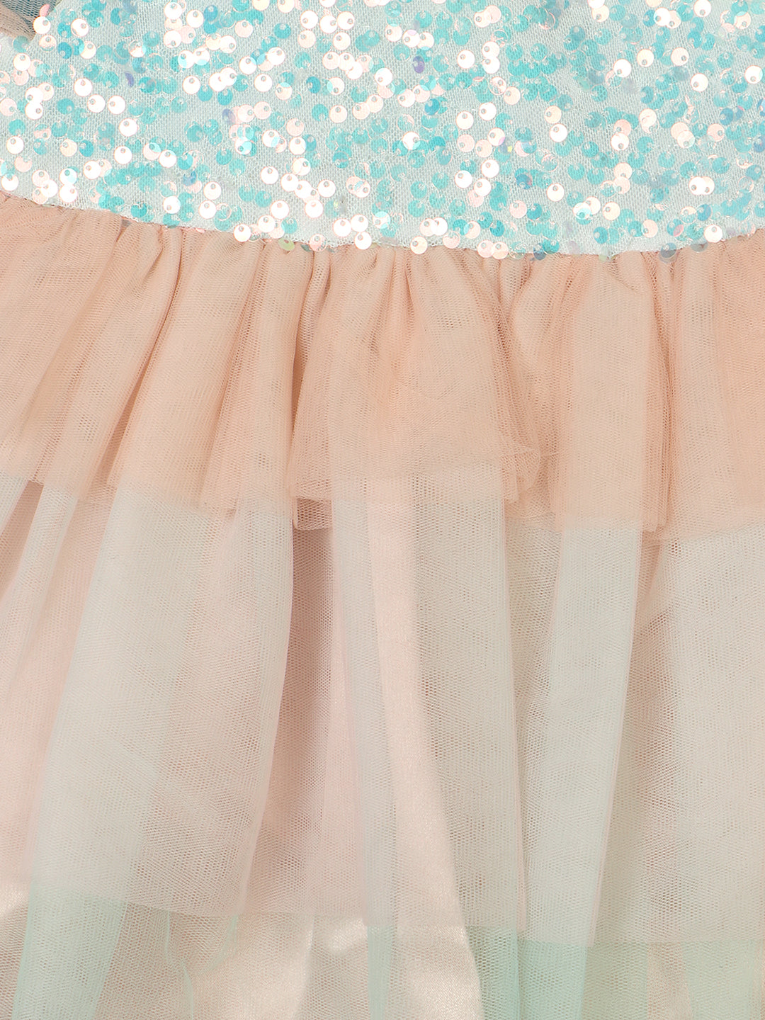 Nautinati Girls Embellished Sequined Layered Net Fit Flare Dress