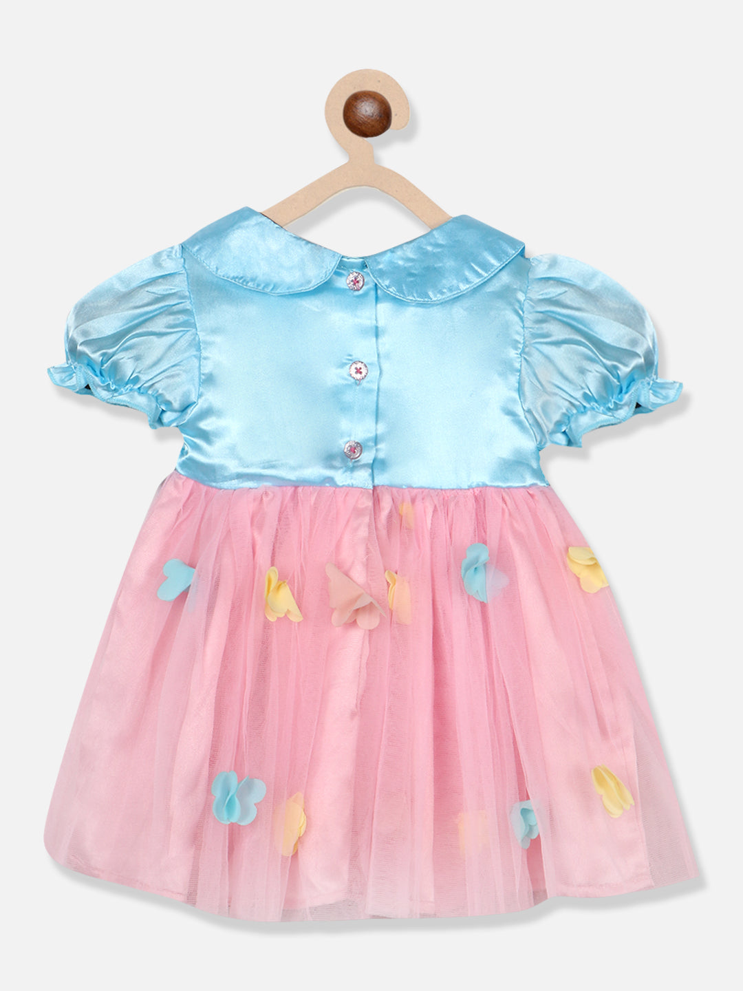 Nautinati Girls Floral Corsage Peter Pan Collar Puff Sleeve Net Tulle Fit Flare Dress