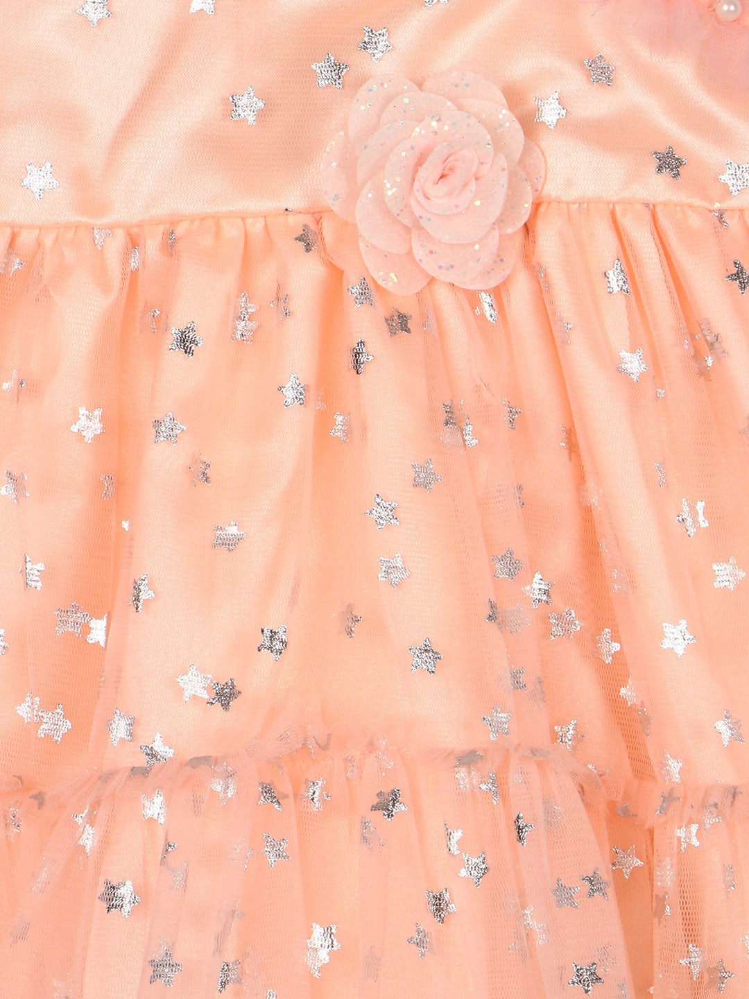 Nautinati Girls Embellished One Shoulder Net A-Line Tiered Dress