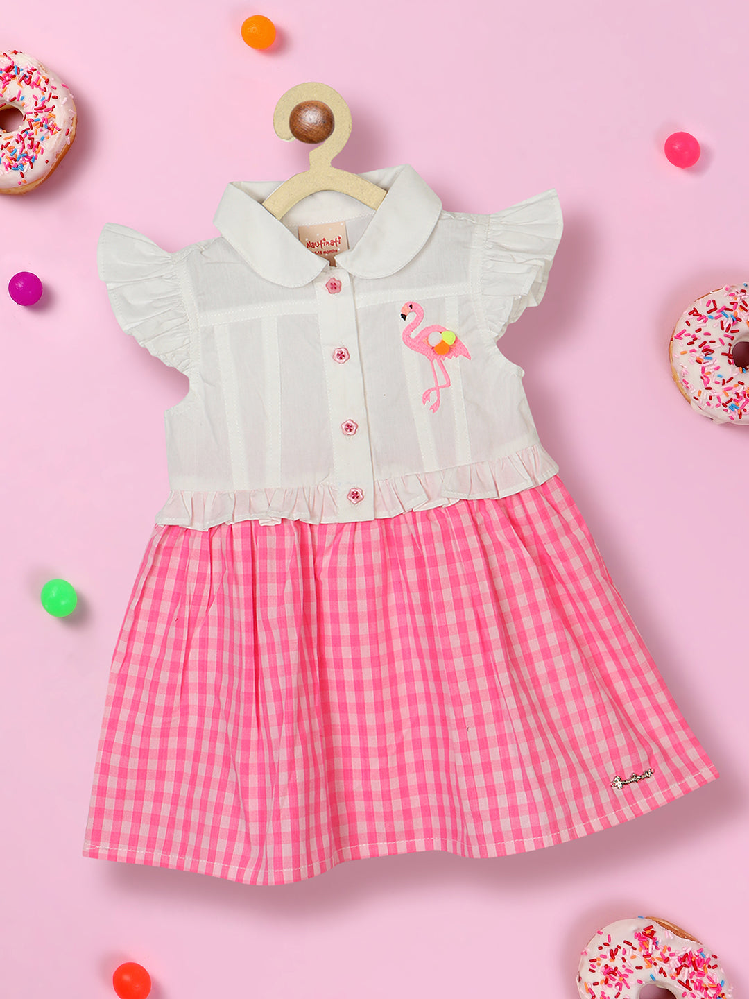 Nautinati Infants Checked Peter Pan Collar Ruffled Detailed Pure Cotton A-Line Dress