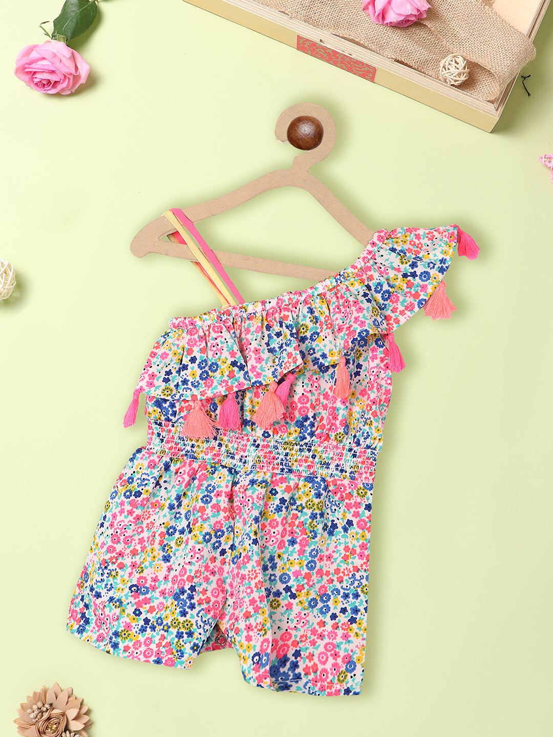 Nautinati Infant Girls Floral Printed Jumpsuit With Ruffles
