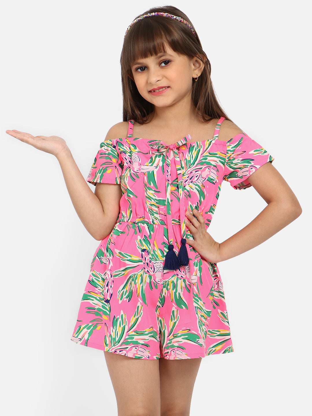Nautinati Girls Off-Shoulder Printed Playsuit