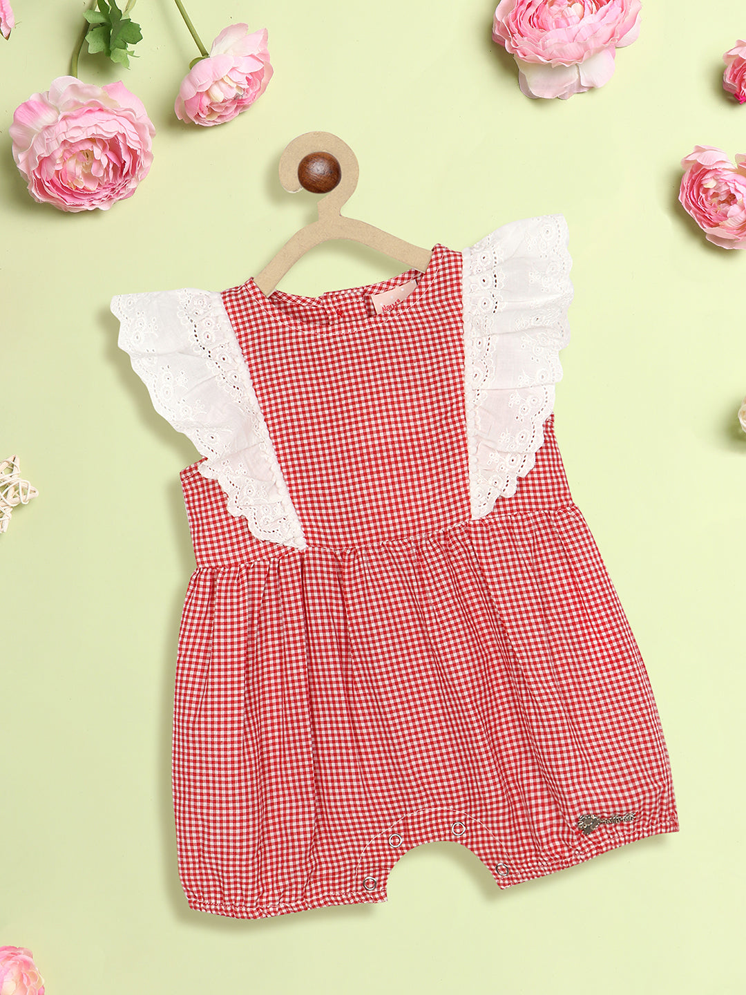 Nautinati Girls Checked With Ruffles Playsuit