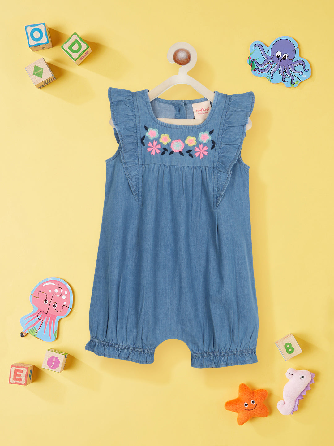 Nautinati Girls Floral Embroidered Playsuit