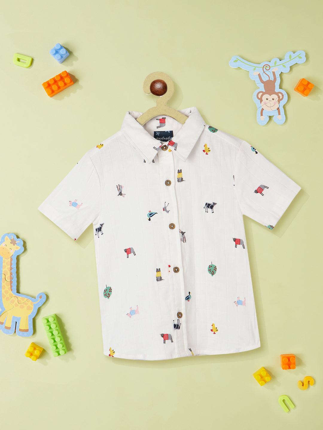 Nautinati Boys Standard Conversational Printed Pure Cotton Casual Shirt