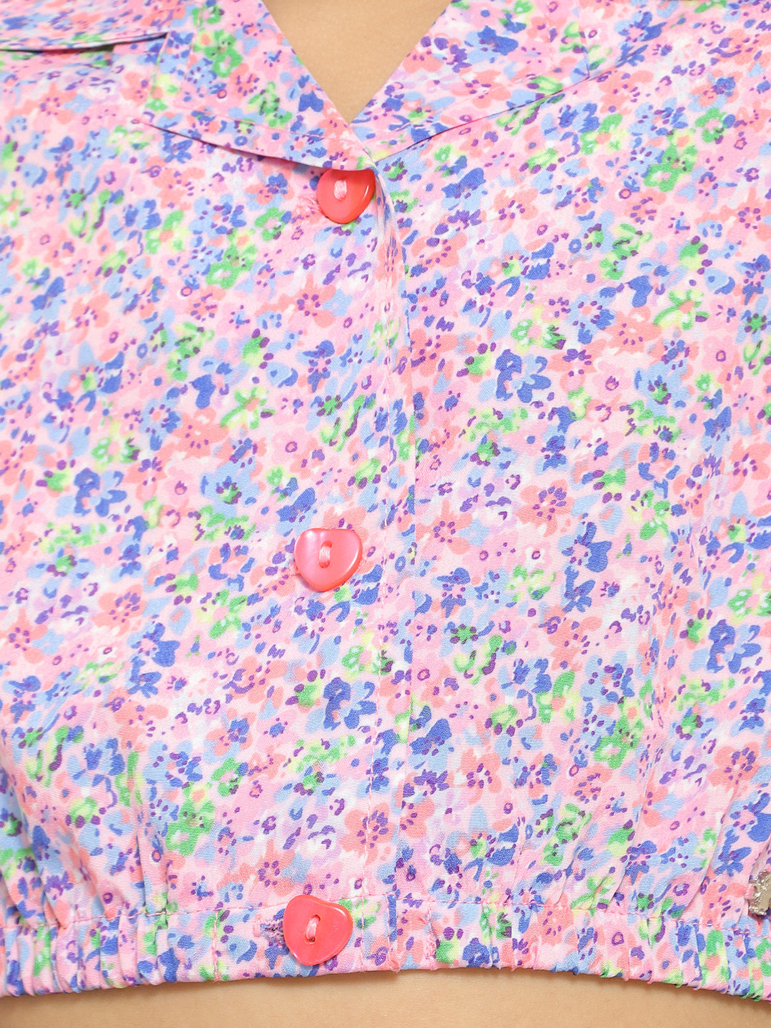 Nautinati Girls Floral Print Cropped Shirt Style Top