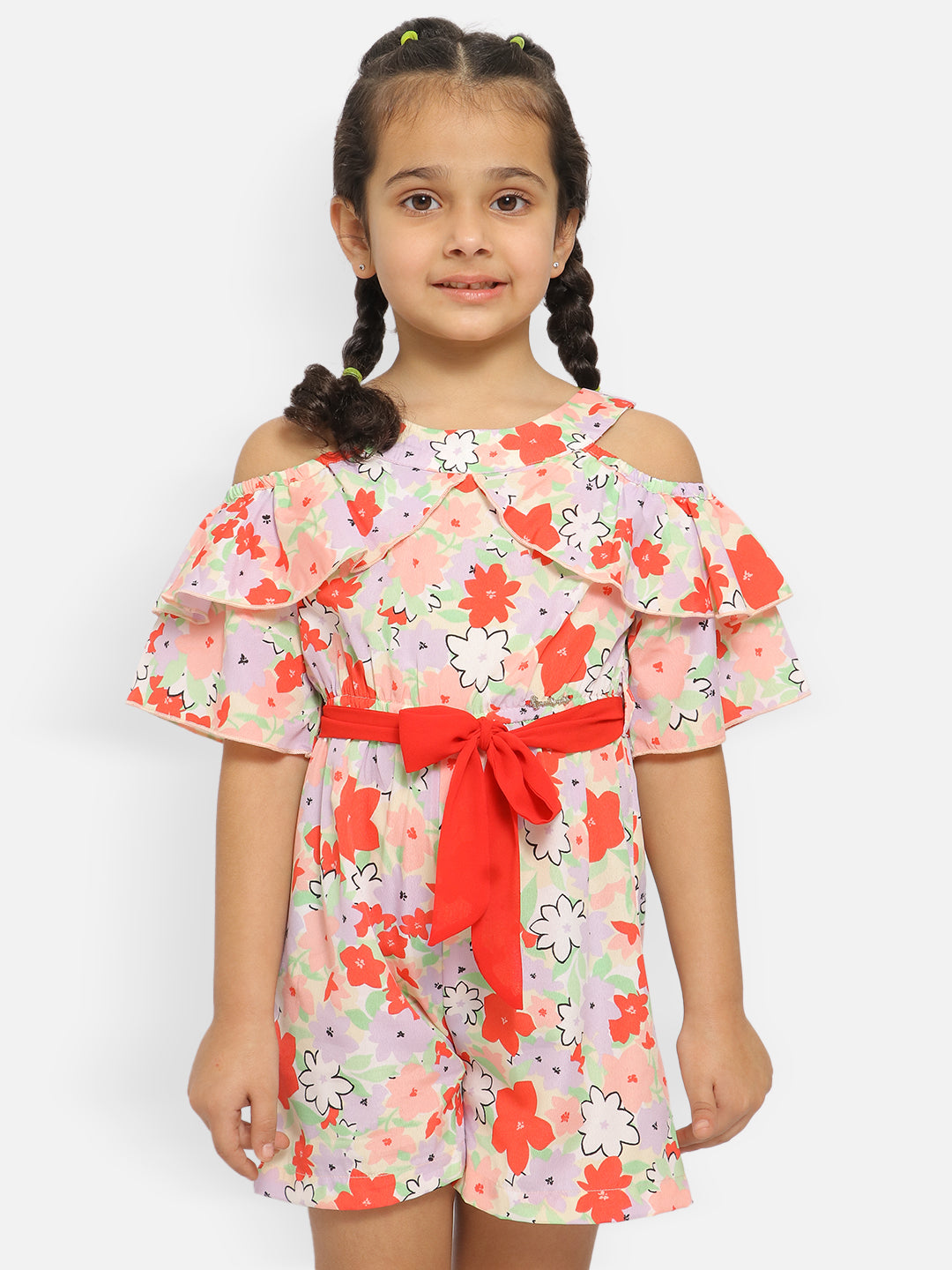 Nautinati Girls Floral Printed Halter Neck Playsuit