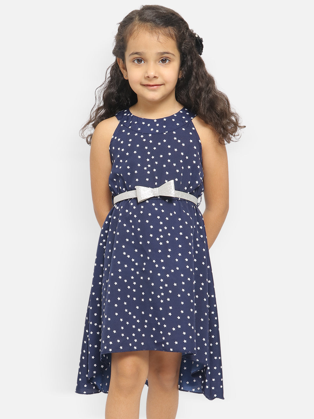 Nautinati Girls Conversational Printed Halter Neck Crepe Dress