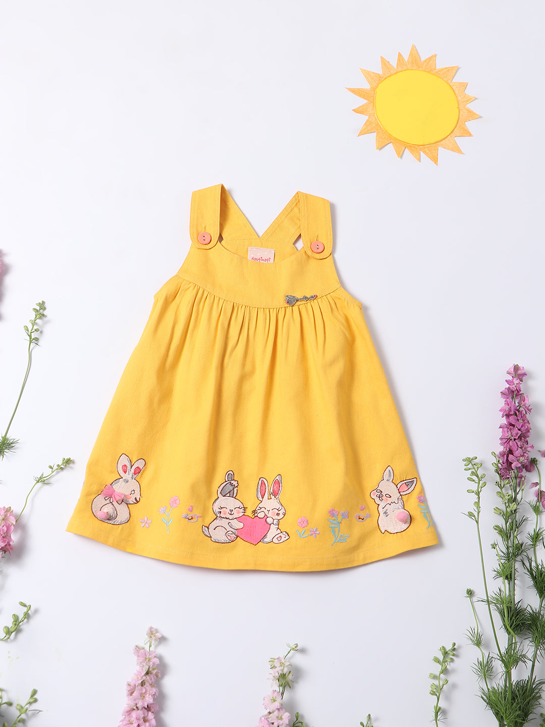 Nautinati Yellow Applique Fit Flare Dress