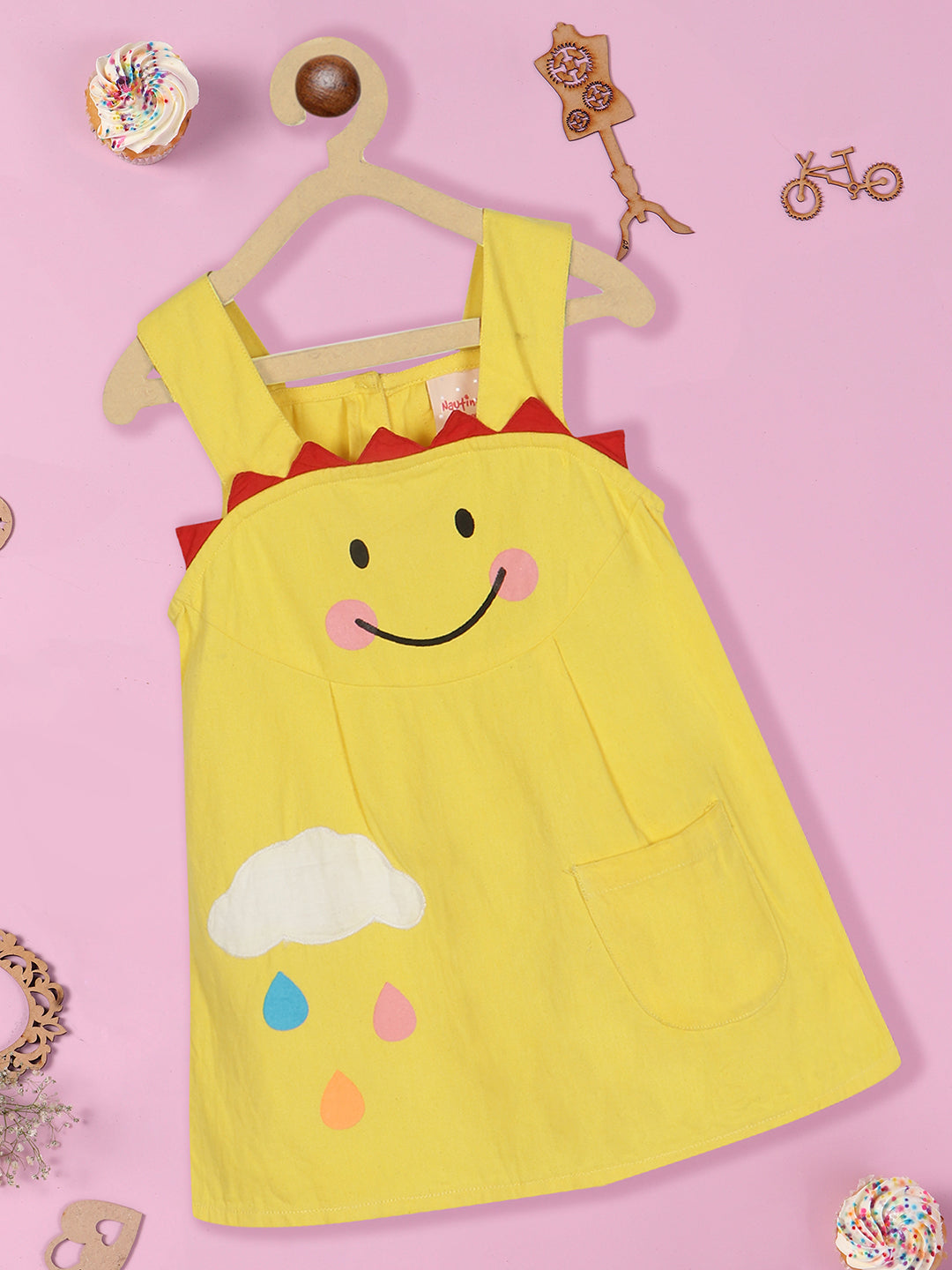 Nautinati Girls Graphic Printed Pure Cotton A-Line Dungaree