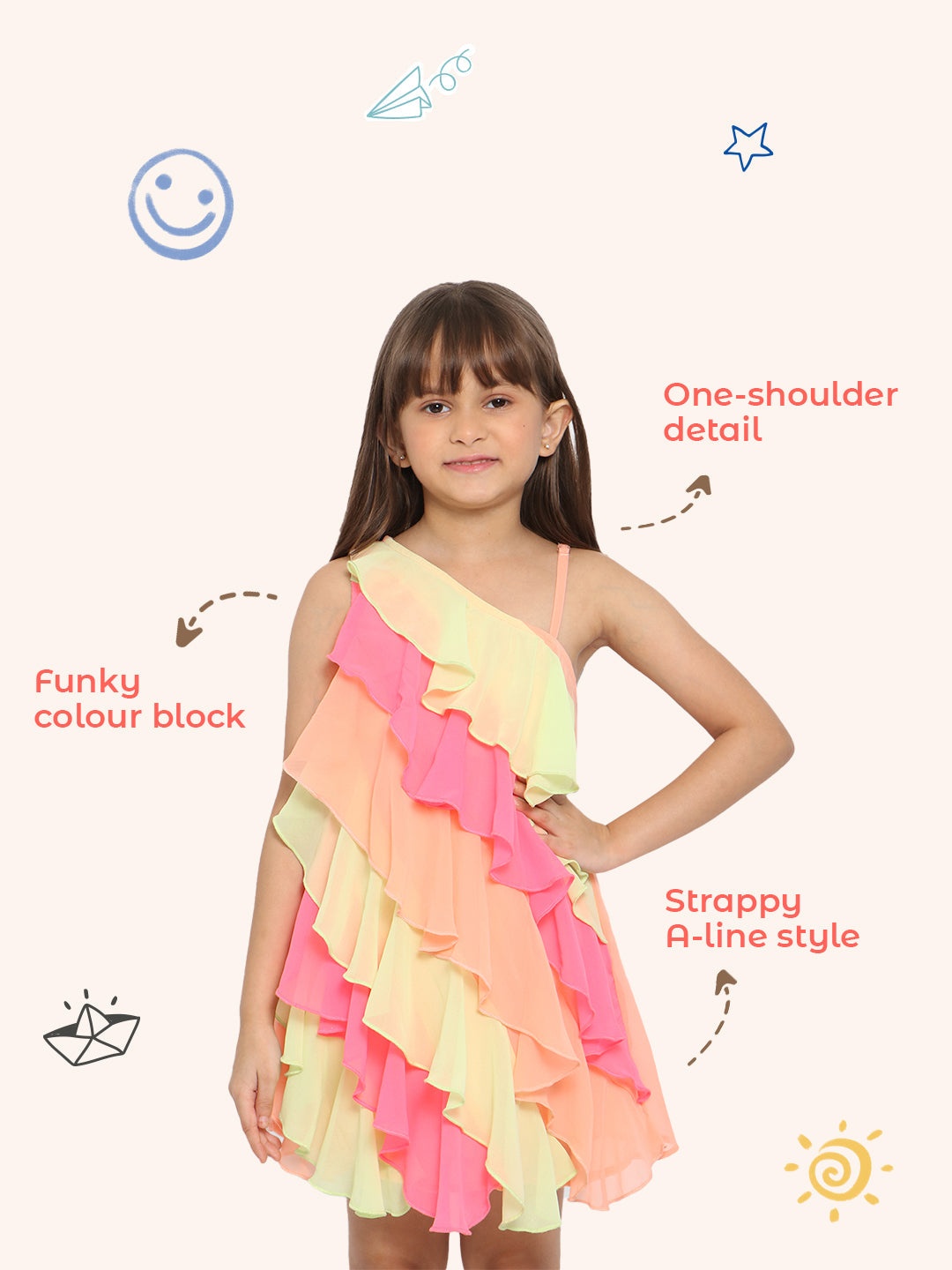 Nautinati Girls Colourblocked Layered A-Line Dress