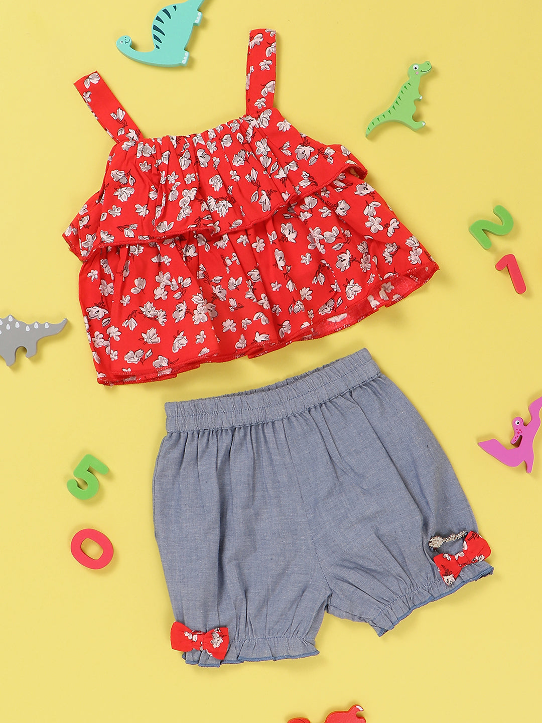 Nautinati Girls Floral Printed Top With Shorts Set