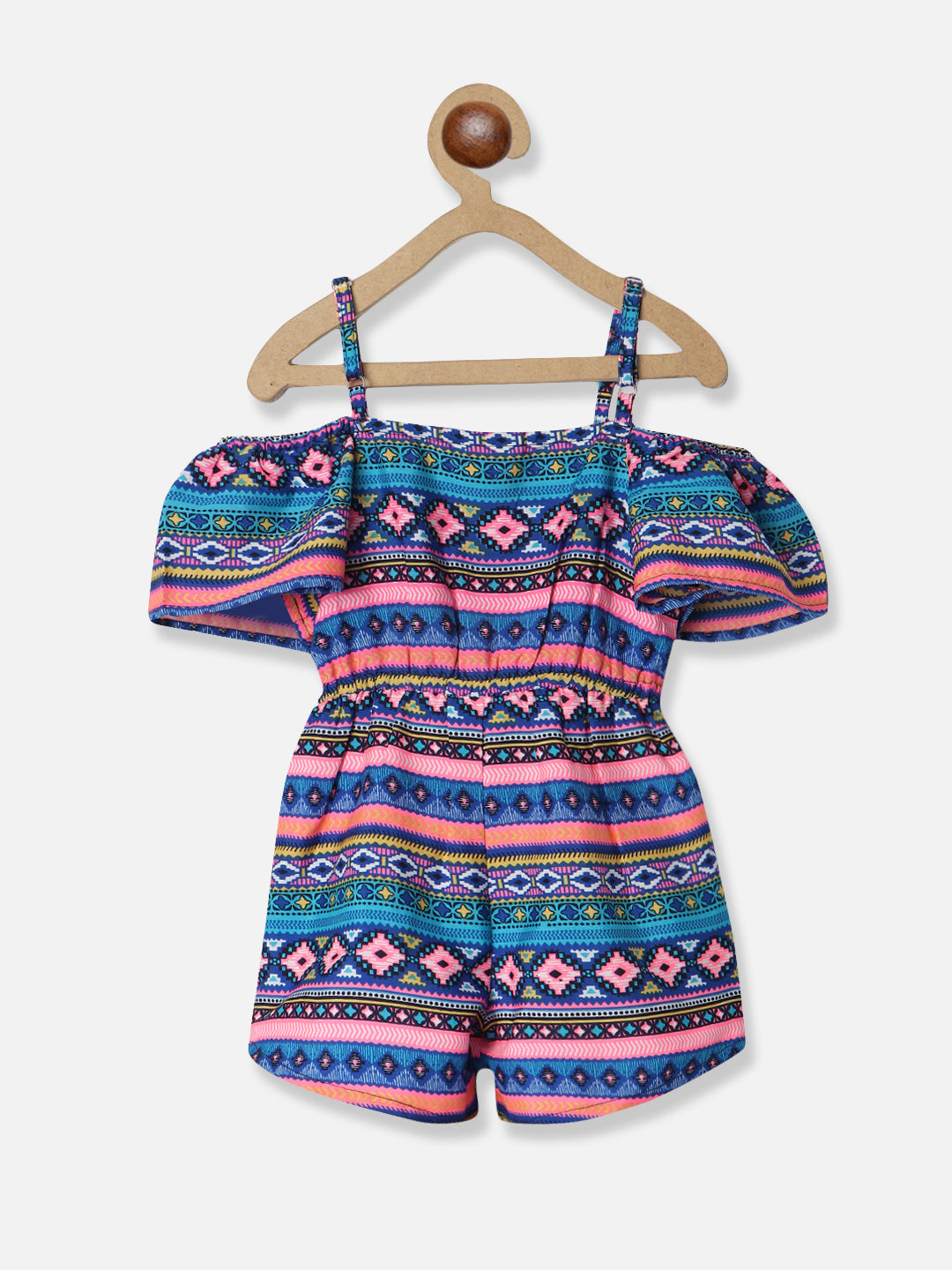Nautinati Girls Printed Shoulder Straps Pure Cotton Jumpsuit