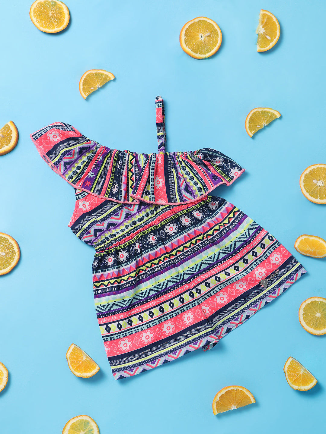 Nautinati Girls Printed One-Shoulder With Ruffles Jumpsuit