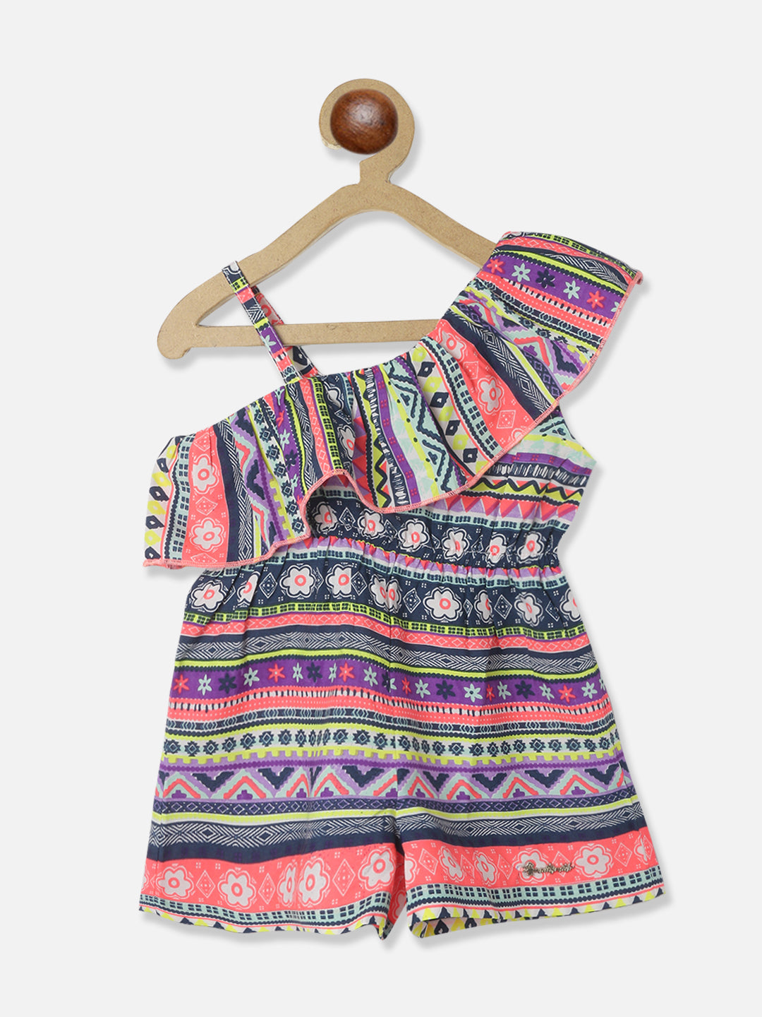 Nautinati Girls Printed One-Shoulder With Ruffles Jumpsuit