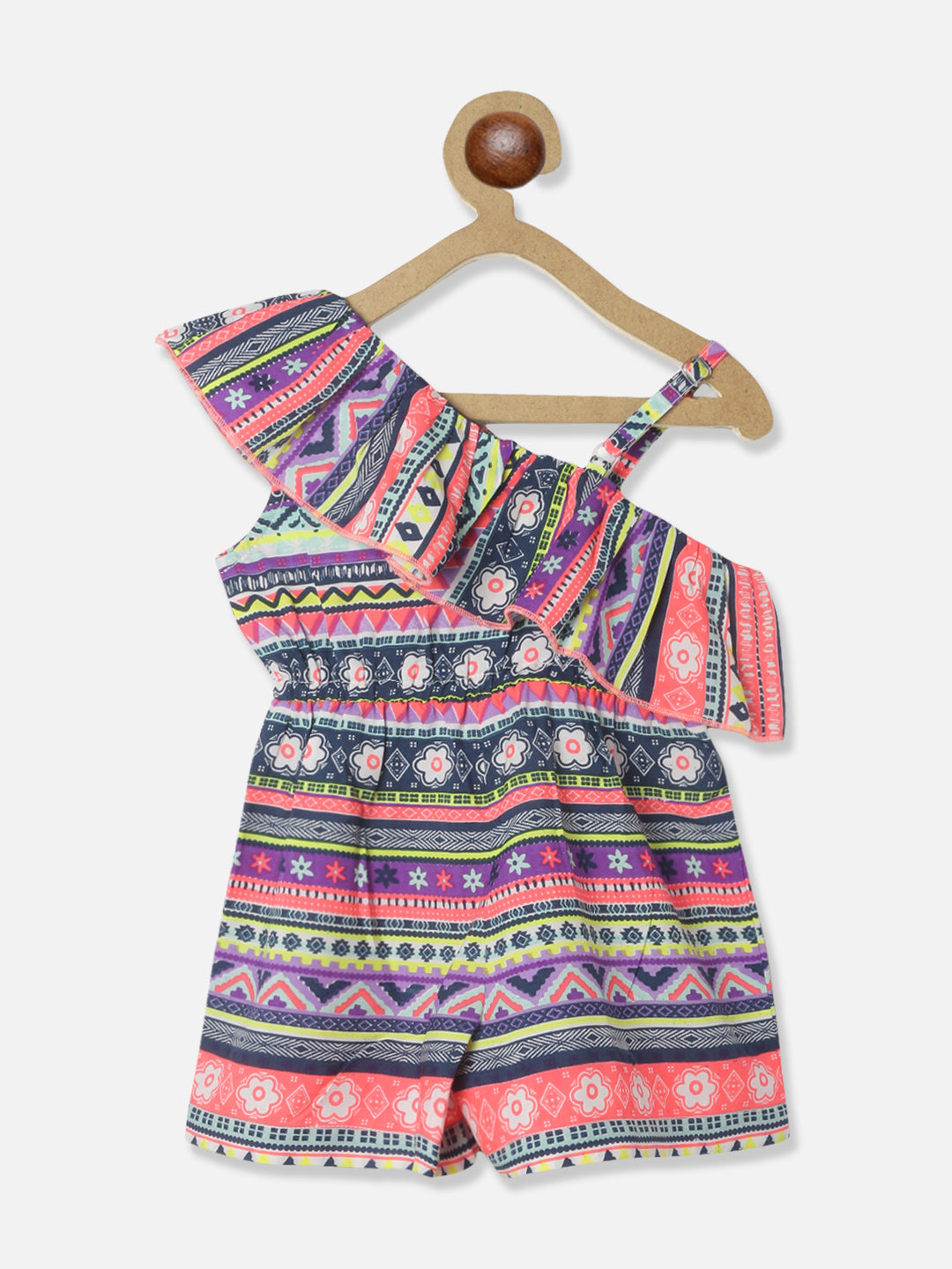 Nautinati Girls Printed One-Shoulder With Ruffles Jumpsuit
