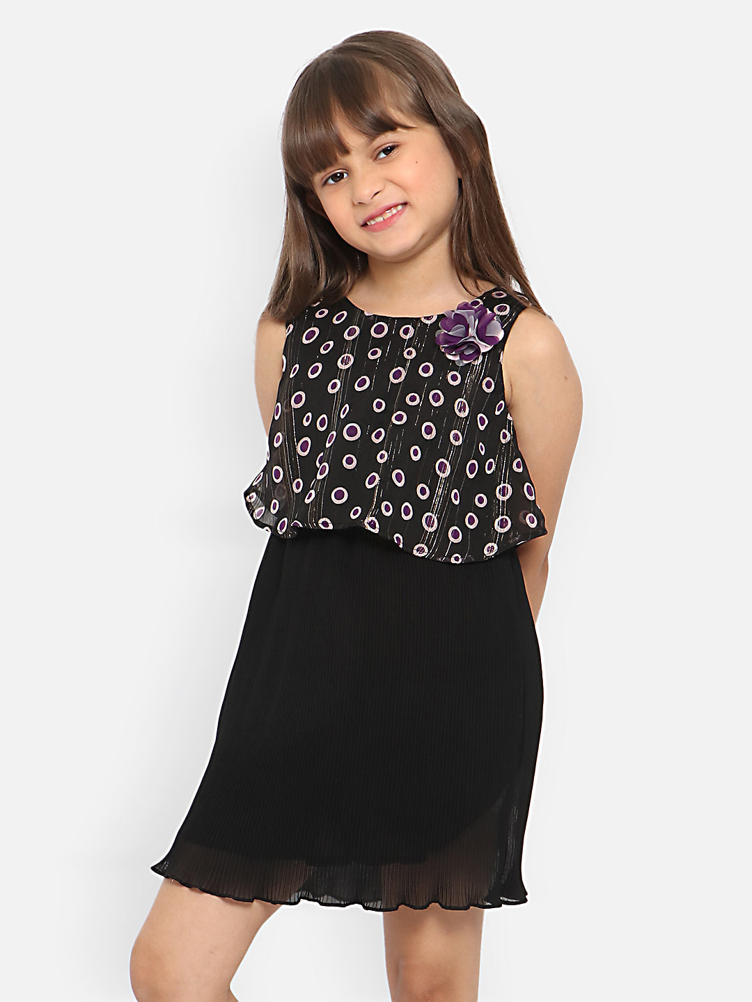 Nautinati Girls Geometric Printed Georgette A-Line Dress