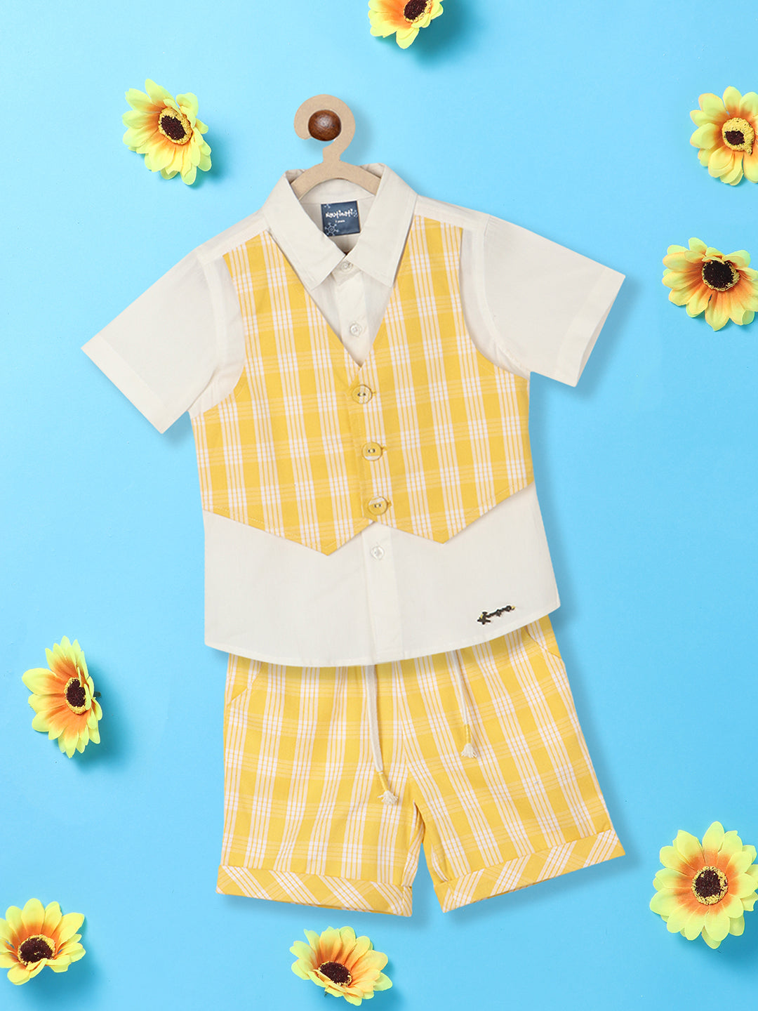 Nautinati Boys Checked Pure Cotton Shirt With Shorts