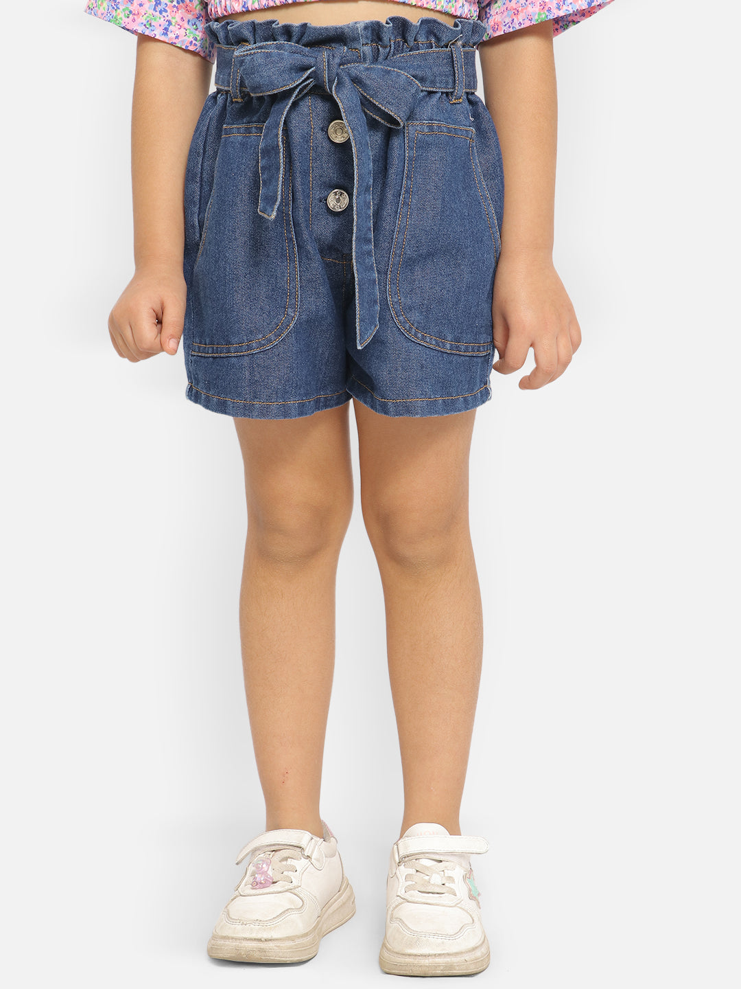 Nautinati Girls Denim Shorts With Waist Belts