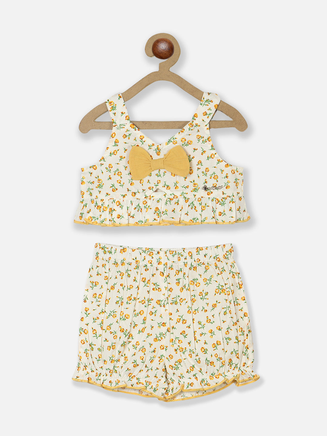 Nautinati Girls Floral Printed Pure Cotton Top With Shorts