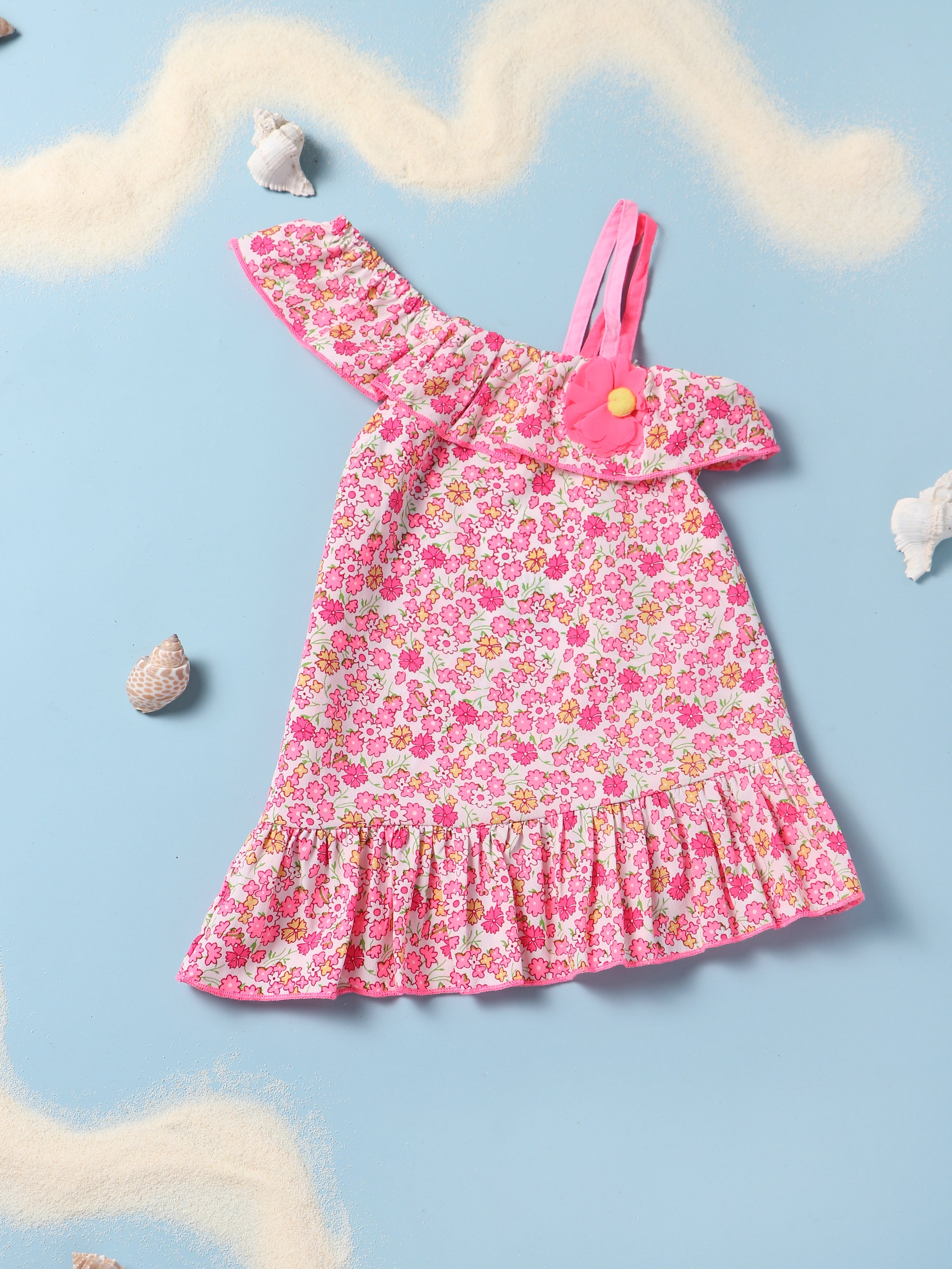 Nautinati Girls Floral Printed Crepe A-Line Dress