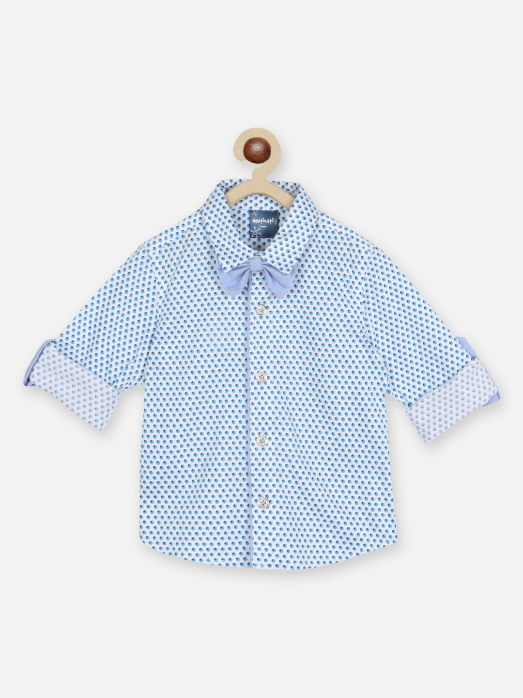 Nautinati Boys Standard Geometric Printed Roll Up Sleeves Pure Cotton Casual Shirt