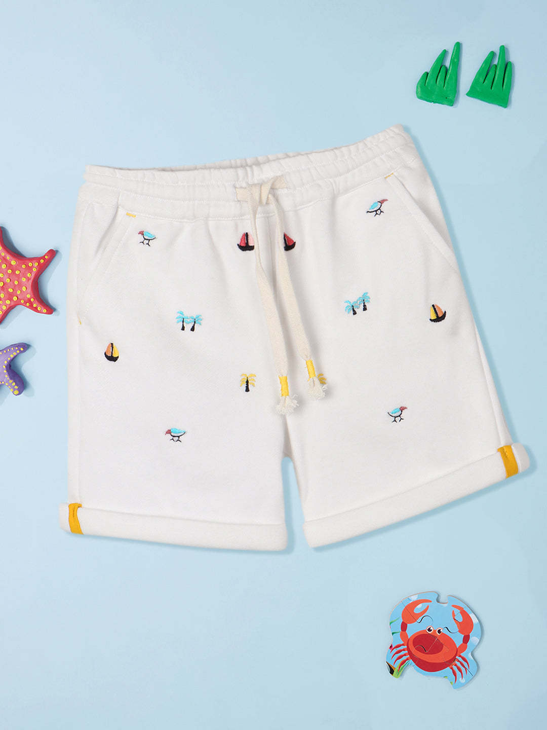 Nautinati Boys Conversational Embroidered Pure Cotton Shorts