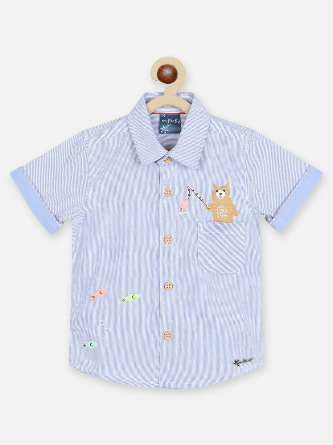 Nautinati Boys Standard Vertical Striped Applique Casual Shirt