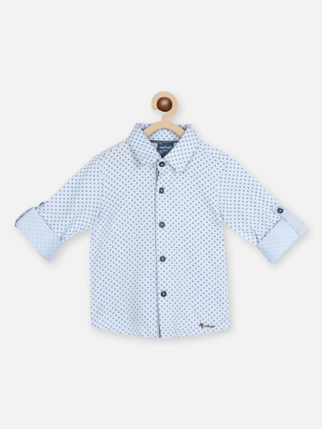 Nautinati Boys Standard Geometric Printed Roll Up Sleeves Pure Cotton Casual Shirt