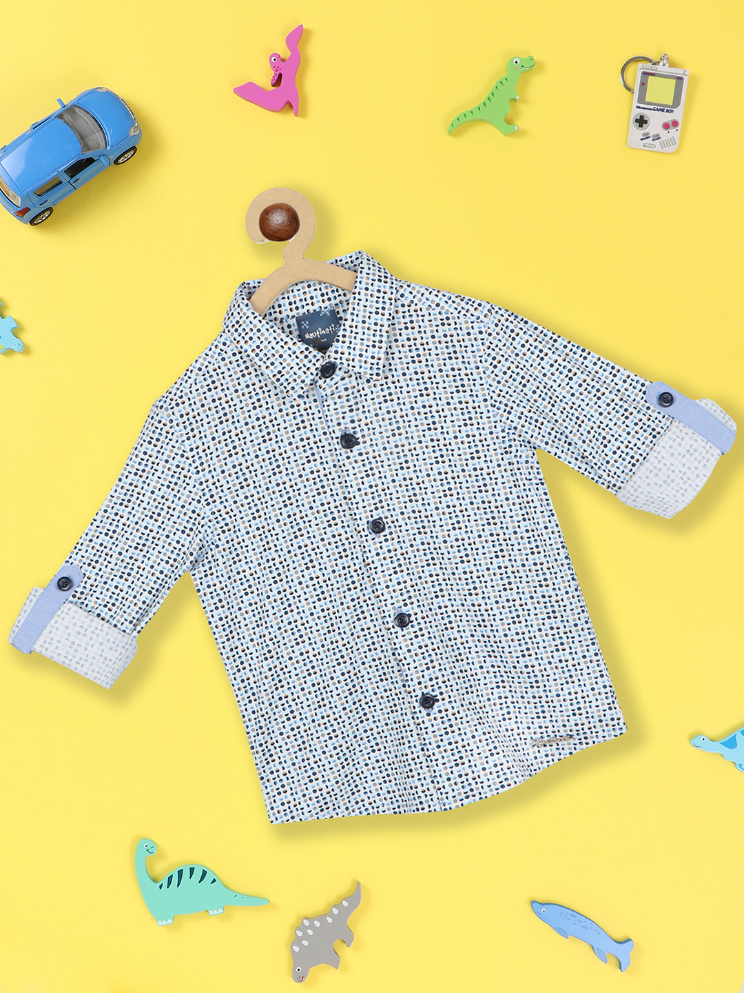 Nautinati Boys Standard Opaque Geometric Printed Pure Cotton Casual Shirt