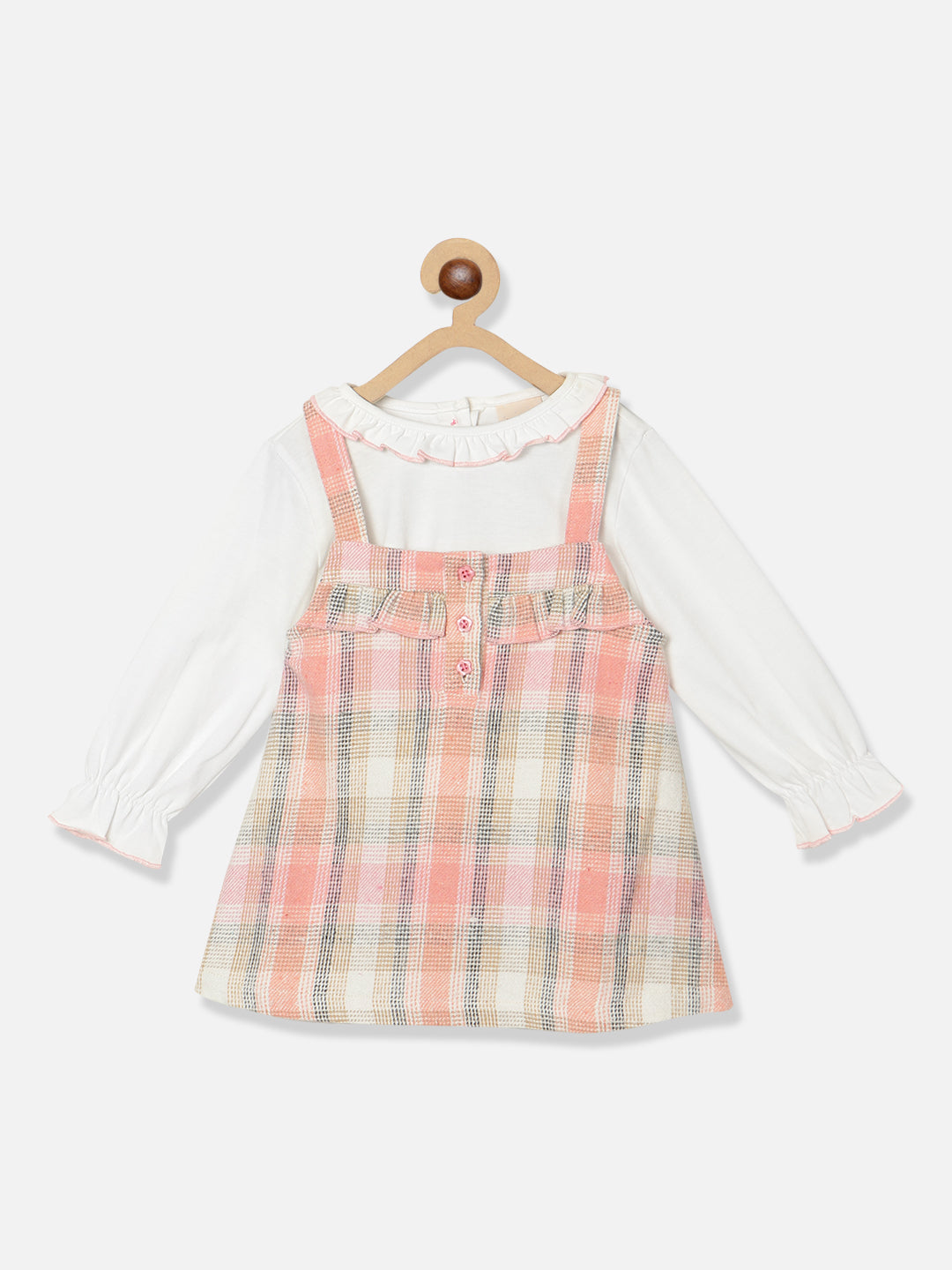 Nautinati Girls White Solid Long Sleeve Cotton Set