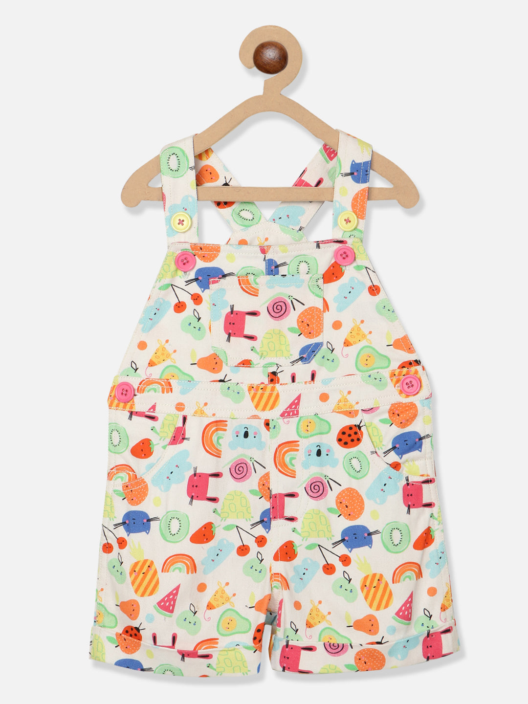 Nautinati Girls Multicolor Printed Sleeveless Cotton Dungaree