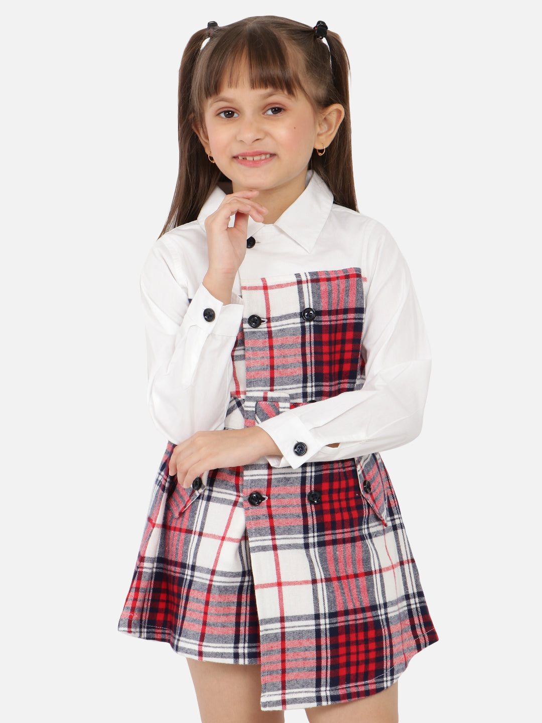 Nautinati Girls Checked Pure Cotton Shirt Dress