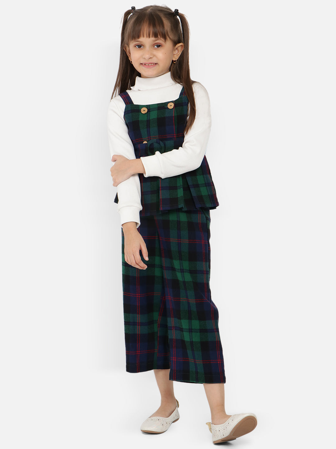 Nautinati Girls Navy Checkered Long Sleeve Cotton Set