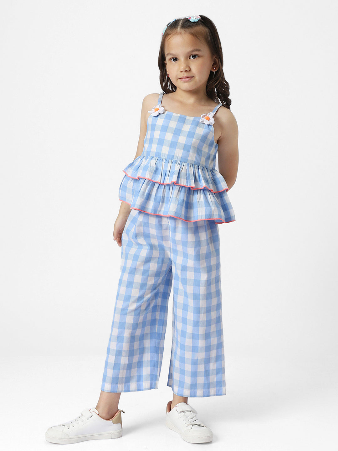 Nauti Nati Girls Checked Pure Cotton Top with Trousers