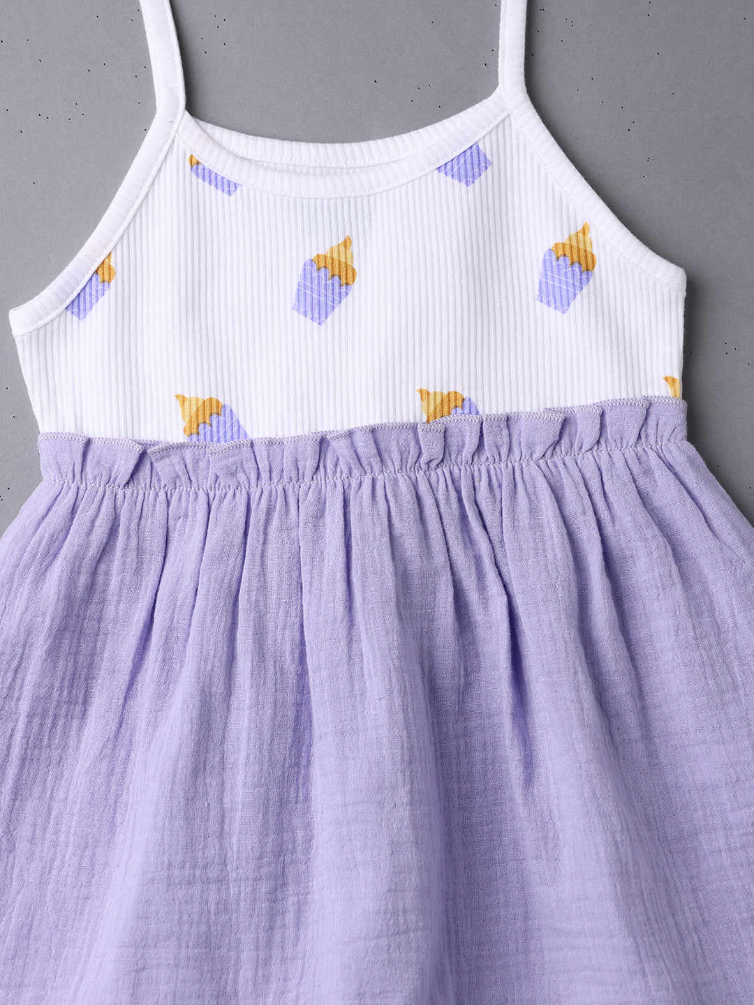 Nautinati Girls' Soft Cotton Strap Sleeves Gathered Waistline Dress