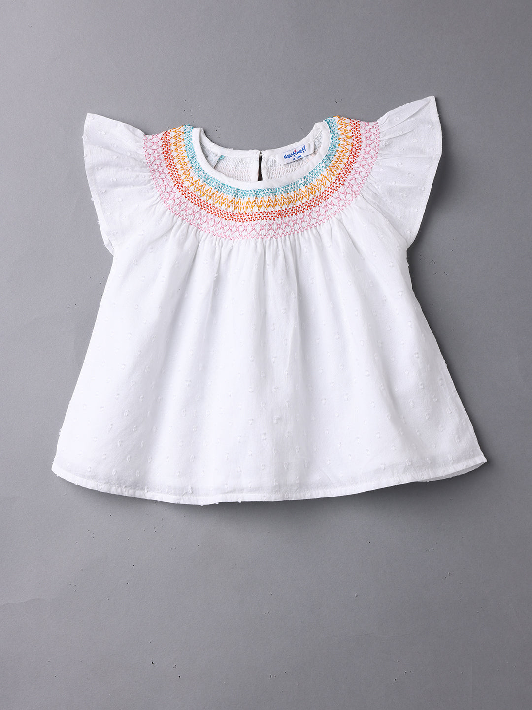 Nautinati Girls' Cotton Flutter Sleeves Top with Front Shirring