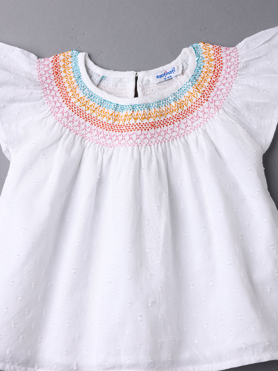 Nautinati Girls' Cotton Flutter Sleeves Top with Front Shirring