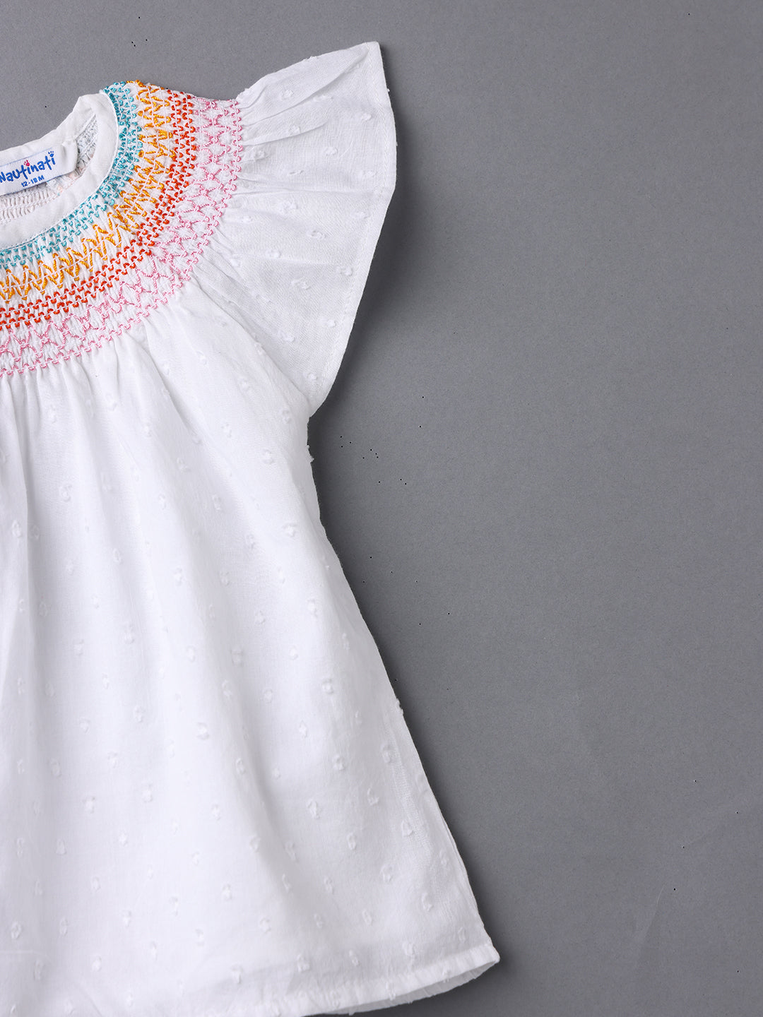 Nautinati Girls' Cotton Flutter Sleeves Top with Front Shirring