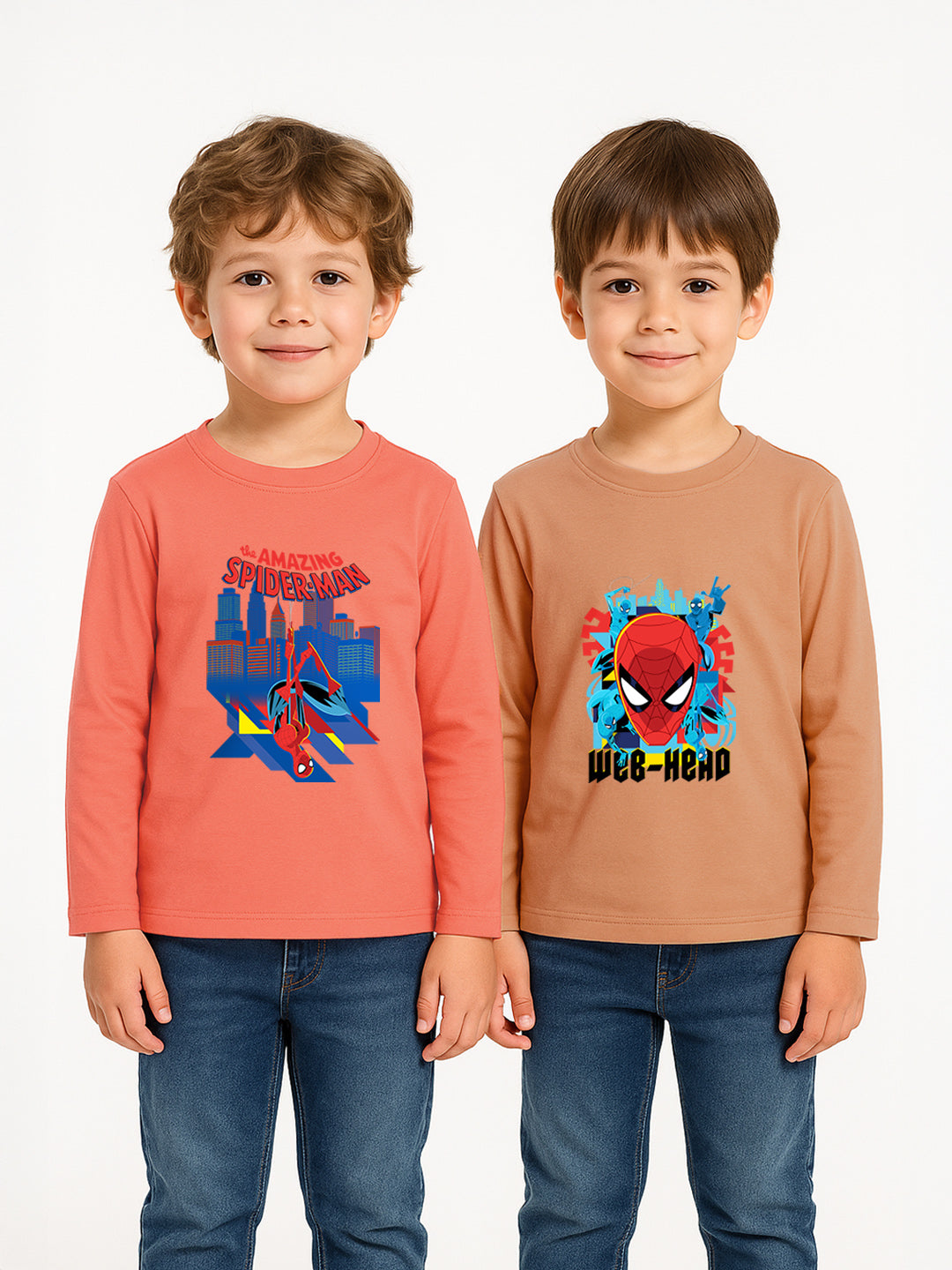 Nautinati Pack Of 2 Pink & Brown Spiderman T-Shirts For Boys