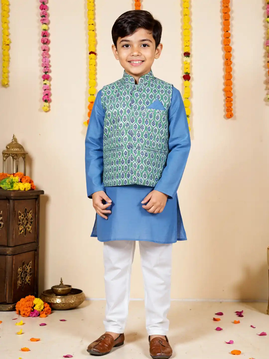 Ethnic Cotton Kurta Set for Boys | Boys Kurta with Waistcoat and Pants | 1 to 5 Years
