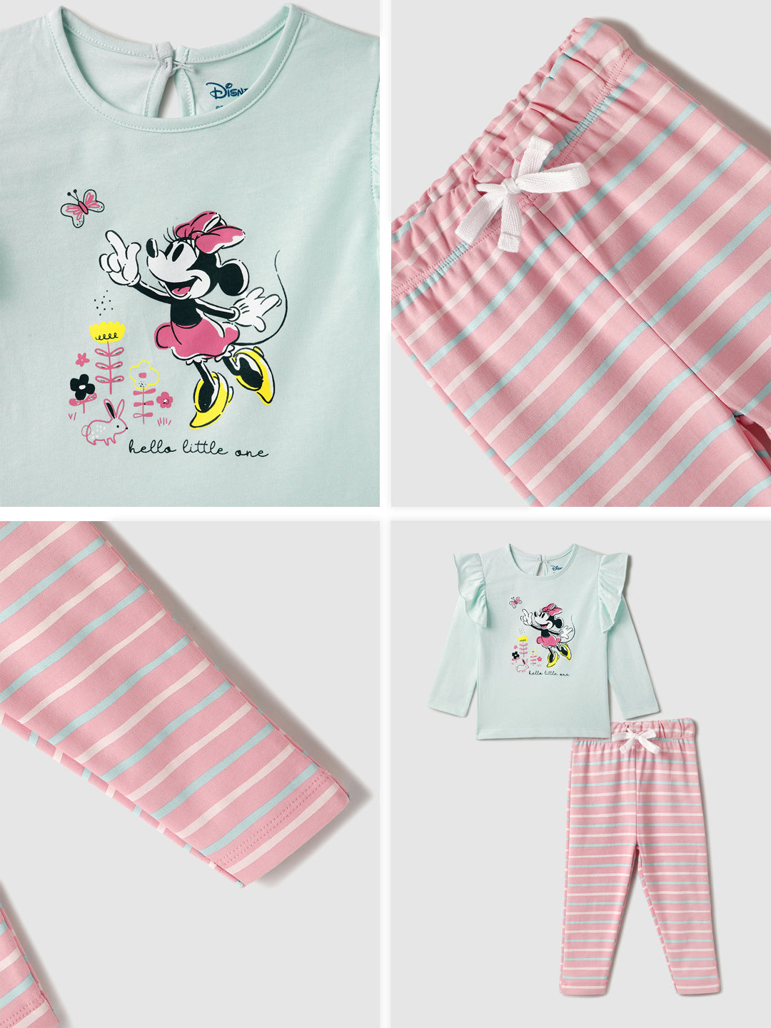 Nautinati Infant Girls’ Cotton Minnie Mouse Printed Top and Striped Pants