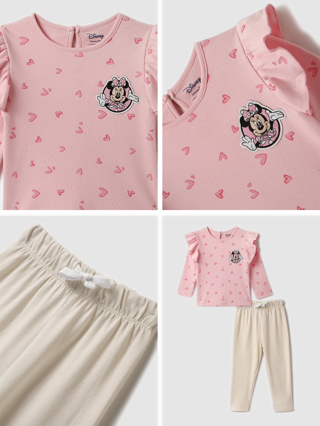 Nautinati Infant Girls’ Cotton Minnie Mouse and Heart Print Top and Solid Pants