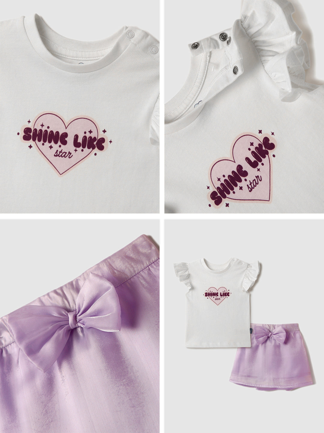 Nautinati Oraganza Lavender Bow Skirt With White Top Set for Girls