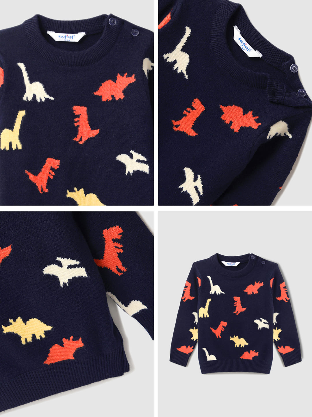 Nautinati Boys' Dinosaur Print Jacquard Knit Sweater
